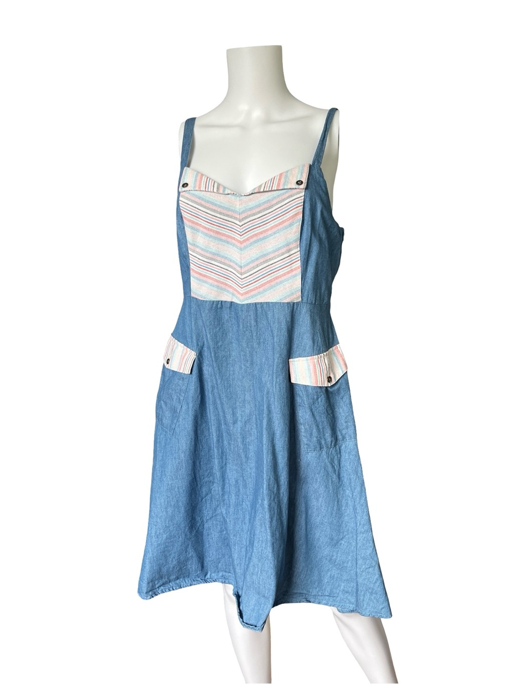 Modcloth Sleeveless Retro Dress Blue Chambray Stripes Womens Size Large